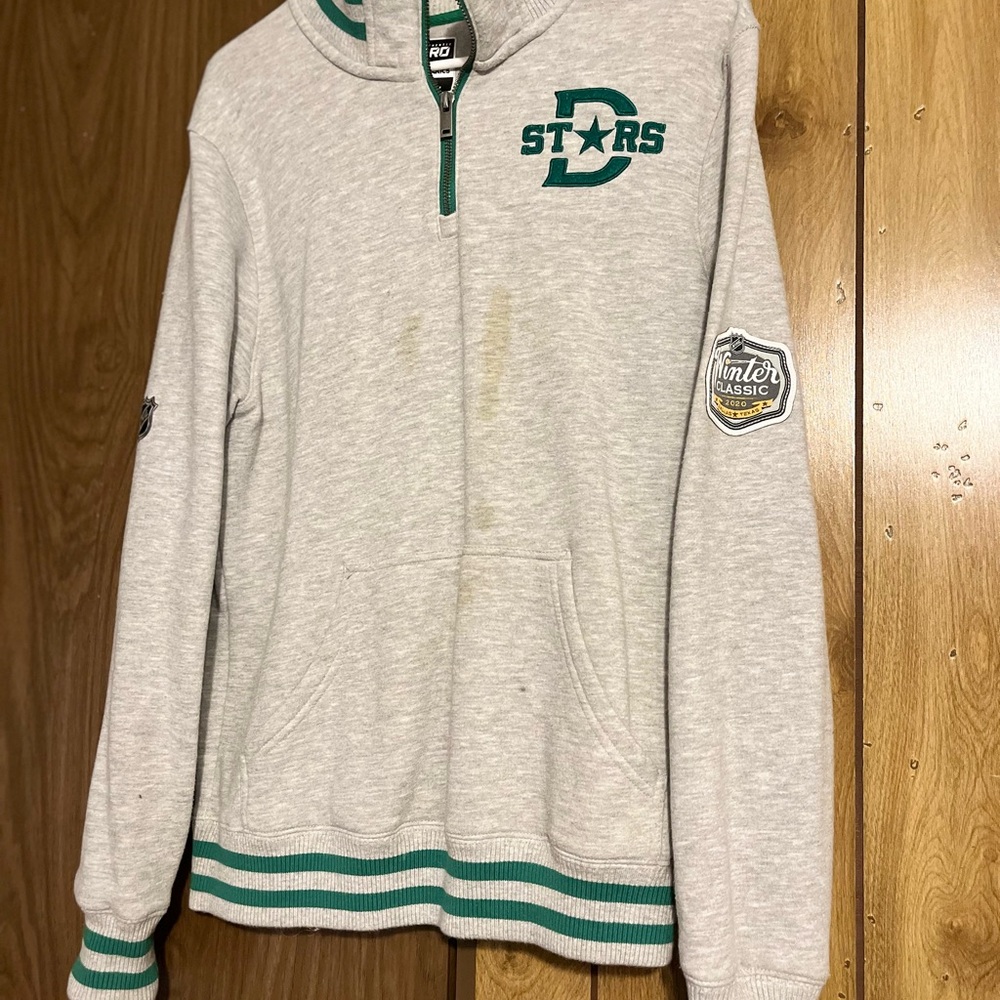 Fanatics Gray and Green Zip Up Athletic Sweater